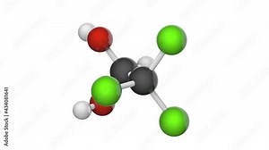 Chloral hydrate sedative and hypnotic drug molecule. C2H3Cl3O2. 3D render. Seamless loop. Chemical structure model: Ball and Stick. White background Stock Video