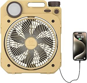 LEMOISTAR Camping Fan with LED Lantern, 10000mAh 8 Inch Rechargeable Portable Desk Fan-90°Oscillating, Stepless Speed, Quiet Battery Operated USB Fan for Picnic, Fishing,Travel, BBQ