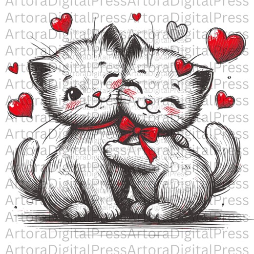 Hello Kitty | Valentine Cat PNG Cute Kittens Love Clipart | Cat Lover Sublimation Design SVG | Romantic Kitty Shirt Graphic Digital Download - Etsy