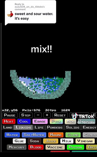 Replying to @auau534_on_da_tiktoks what should i make next? #sandboxels #gamedev #pixelart #simulation #mixingchemicals #chemistry #sweetandsour