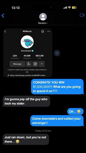 Texting Random Numbers 📱😂: $1,000,000!!! 😎#fyp #trending #viral #comedy #text