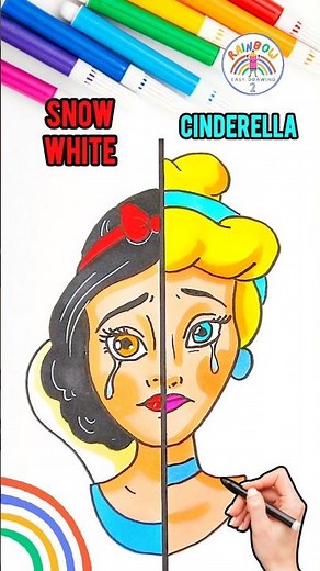 Draw Cute Disney Princesses | Drawing of Snow White & Cinderella 🌈👸🏻 #disney #drawing #short #sad