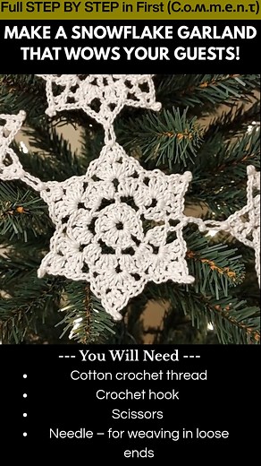 2K views | Make a Snowflake Garland That Wows Your Guests! Looking for a cozy holiday craft that adds a touch of vintage charm? This crocheted snowflake garland is timeless, elegant, and beautifully handmade. With just a few simple materials, you can create delicate snowflakes that bring warmth and nostalgia to your holiday décor. | Kira Recipes | Facebook