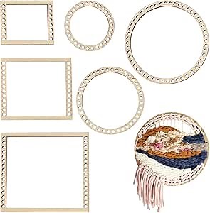 BENECREAT 6Pcs Weaving Loom Kit, Wooden Mini DIY Weaving Loom Rectangle and Round Weaving Looms for Hanging Decor Woven Tapestry Knitted Crafts Making