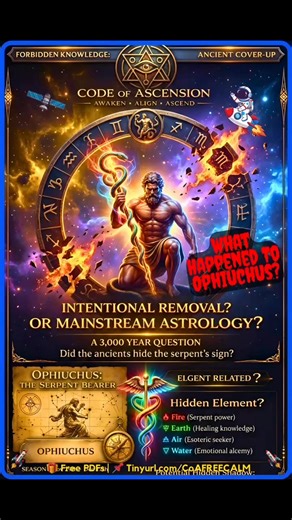What happened to the 13th zodiac sign? Ophiuchus — the Serpent Bearer. Ancient star maps included it… yet modern astrology usually ignores it. Symbolically, Ophiuchus represents: 🐍 Healing knowledge 🔥 Transformation 🧠 Hidden Wisdom Some believe it was removed to simplify astrology. Others say it represents a higher level of consciousness. Explore cosmic manifestation patterns here 👇 👉 Codeofascension.com/369-method-explained/ Awaken. Align. Ascend. 🚀 #Ophiuchus #13thZodiac #HiddenKnowledge