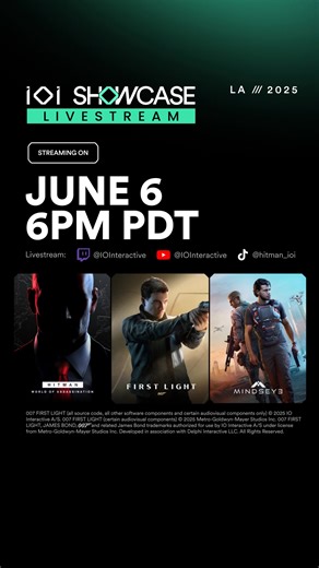 It’s official. The biggest update in IOI history drops June 6 at 6PM PDT. New looks at HITMAN, First Light, and MINDSEYE. Plus exclusive news on GLACIER engine updates and surprise reveals. This is your insider pass to IOI HQ. | IO Interactive | Facebook