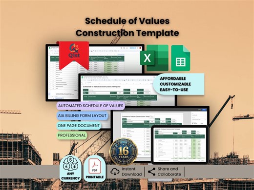 Schedule of Values Construction Template | Contractor Billing & Progress Tracker