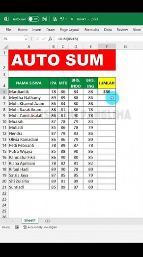 Microsoft Excel Auto Sum | Add Values Automatically