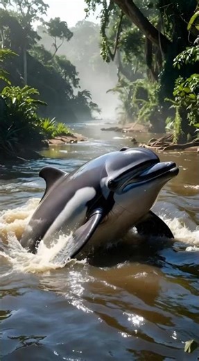 Huge Dolphin Swimming Up the Amazon River 🐬🌿
