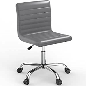 Armless Desk Chair, Armelss Office Chair Home Office Desk Chairs with Wheels, PU Leather Task Chair Adjustable Swivel Rolling Office Chair Mid Back Computer Chair, Grey
