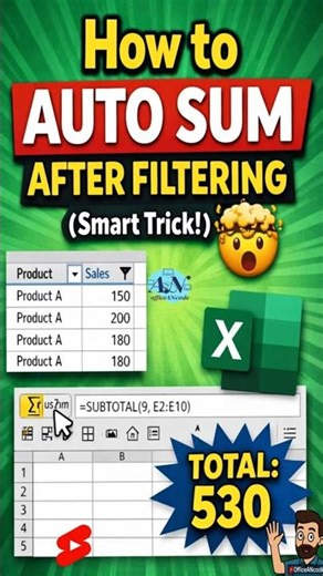 How to Auto Sum After Filtering in Excel (Smart Trick!) 🤯 #OfficeANcode