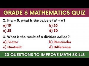 Grade 6 Mathematics Quiz | 20 Important Questions for School Learning and Revision | Class 6 Test