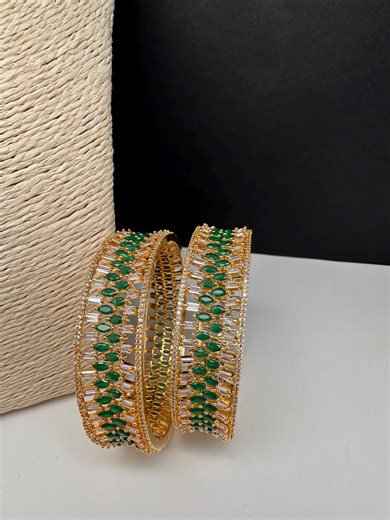 Green AD Kada Bangles, Emerald Golden Finish Pair - Etsy