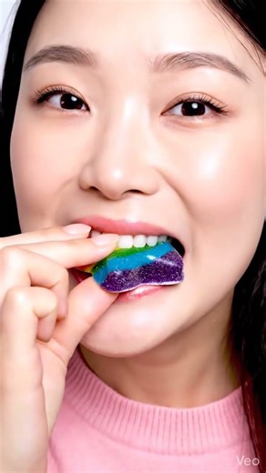 Girl Eating a Rainbow Star Gummy 🌈⭐ SO Colorful and Magical! ✨😍🤤 #asmr #mukbang #shorts