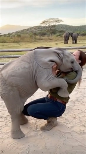 Baby elephant hugs lady who rescued it from poachers #cutebaby #animalshorts #rescue #fyp