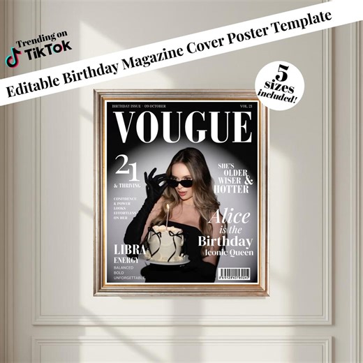 Custom Magazine Cover Poster Editable Personalized Digital Printable Wall Art Gift for Her Birthday - Etsy