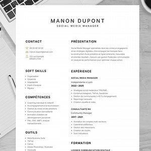French CV | Social Media Manager CV Application Guide / ATS Template / French Cv / Community Manager Cv / Canva Cv / Cv Template - Etsy Australia