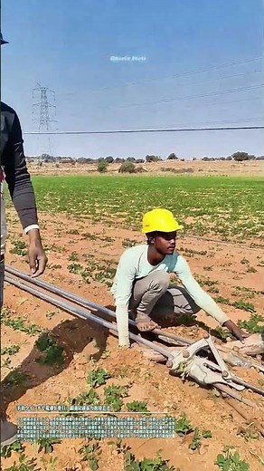 手動ウインチで電線を牽引：圃場配線省力敷設工法