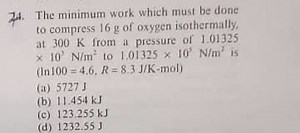 The minimum work which must be done to compress 16 g of oxygen ... | Filo
