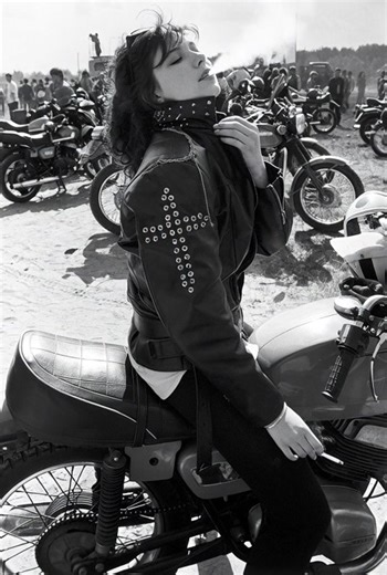 Soviet biker on a Czech Jawa 350 at a motorcycle rally somewhere in the Baltic coast. Bikers often had custom jackets, an illegal but tolerated rock scene, and a very different idea of "ownership" (1988) | History Shortcut