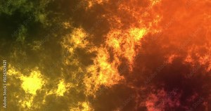 animation of a plume of smoke like a volcanic eruption in orange, yellow, and red, and resembling a cosmic nebula
