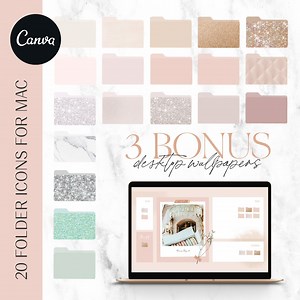 Cute Desktop Folder Icons for Mac & Windows, Pretty Girly Aesthetic Pastel, Metallic, Feminine Desktop Organizer Silver Glitter - Etsy