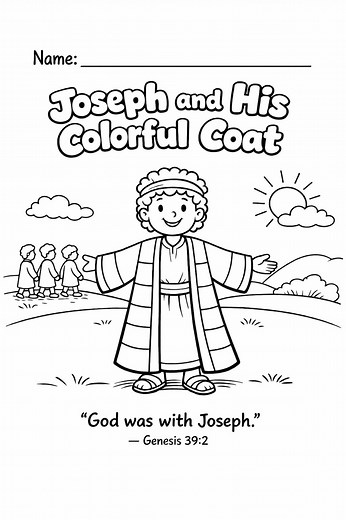 Joseph and His Colorful Coat Coloring Page & Bible Story for Kids | Christian Coloring Sheet | Genesis Bible Lesson Printable - Etsy