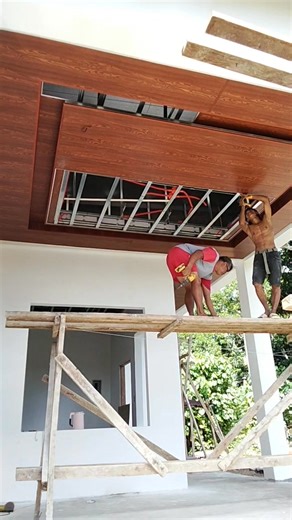 WPC ceiling pannel installation sa terrace # #constructionworker #myproject #ceilingdesign | Manoy Boyet Benemerito