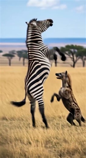What is the hyena trying to do to the zebra? Watch the wild chase unfold #wildlife #nature #zebra