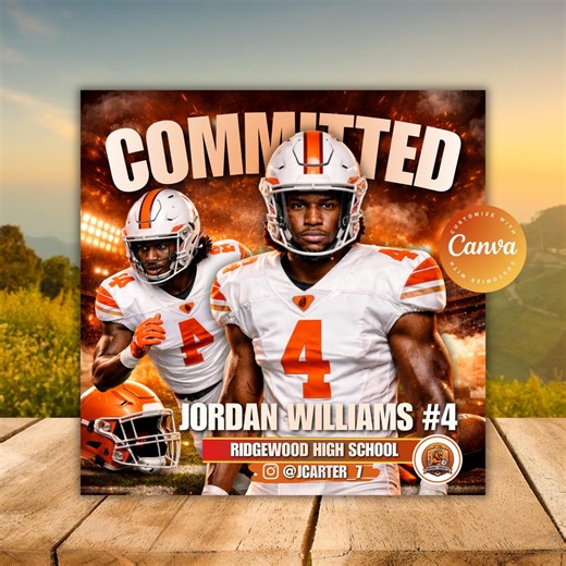 Football Commitment Template Canva, Football Commitment Flyer 2026, Football Committed Poster Printable, Sports Commitment Flyer, Editable - Etsy