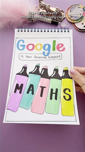 DIY Google-Inspired Math Front Page 🔍📚 | Easy Notebook Frontpage #frontpage #nhuandaocalligraphy