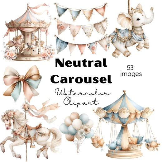 Carousel Watercolor Clipart, Carnival Baby Shower Art (digital Download) - Etsy