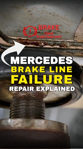 603 MTech Autowerks on Instagram: "This Mercedes got towed in with a brake fluid warning and almost no pedal, and the cause was exactly what we see constantly: rusted brake lines. Mercedes steel brake lines run the full length of the car, and there are multiple high-risk failure points, including: • Up front at the left front wheel arch • In the center of the vehicle under the underbody panel, where moisture can get trapped and eat the lines • Right where the hard lines connect to the rear brake