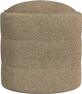 HomePop Storage Round Ottoman with Removable Lid |Homepop Home Décor|Upholstered Round Foot Rest Ottoman - Brown Boucle