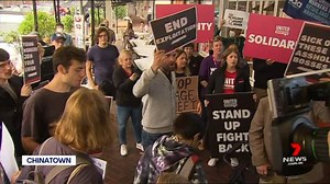Dozens of protestors have rallied in front of the Chinatown bubble tea shop, where a brawl broke out last week, calling for an end to wage theft. More: http://7news.link/39MBwpj #7NEWS | 7NEWS Adelaide