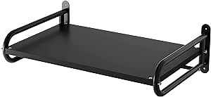 Microwave Shelf Wall Mount w/6 Hook, Microwave Hanging Kit, 22'' Stainless Steel Storage Shelves for Kitchen/Bathroom (Black/Weight 120 lbs)