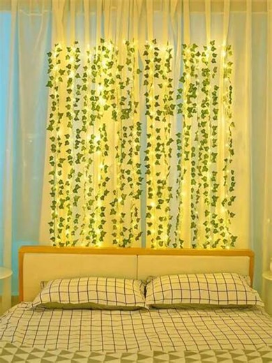 1pc 2m/5m/10m Green Artificial Ivy Vine With Copper Wire LED String Lights, Battery Powered, Suitable For Room, Bedroom, Yard Decor, Creating Spring Festival Atmosphere | SHEIN