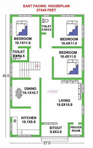 27x45feet east facing houseplan #homeplans #autocadplan #housedesign #home @highlight | Home Plan