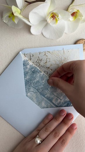 Opening Luxurious Blue and Gold Wedding Invitation Suite