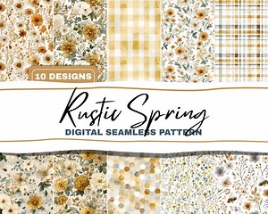 Rustic Spring Seamless Pattern Bundle Cottage Florals, Farmhouse Plaids, Soft Watercolor Designs. - Etsy