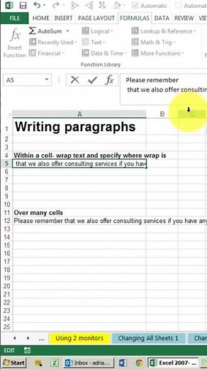 Paragraph row in Excel cells. Create new line within a cell