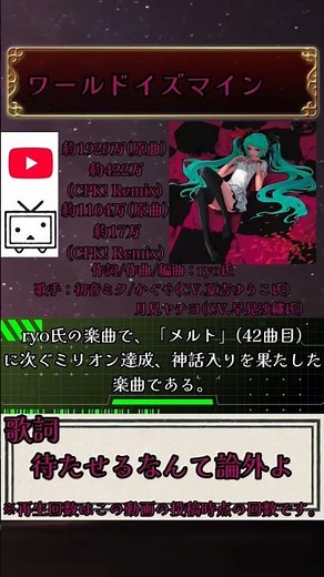 【30秒ボカロ楽曲解説】71曲目「ワールドイズマイン」 #vocaloid #ボカロ #初音ミク #ryo #supercell #ワールドイズマイン #超かぐや姫