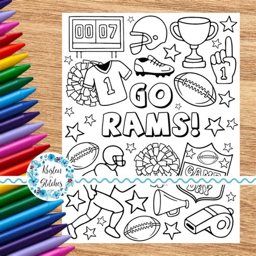 Go Rams! Football Team Coloring Page, Printable 8.5x11 PDF PNG, Digital Download, Cheer Cheerleader Paper Crafts, LA Game Day Activities - Etsy