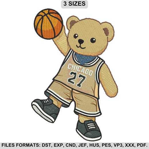 Basketball Bear Embroidery, Cute Teddy Bear Basketball Player, Sports Bear Embroidery File, Nursery Boy Design, 3 Sizes, Instant Download - Etsy