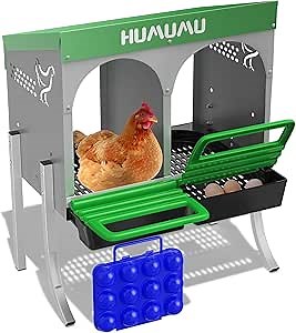 Chicken Nesting Box-2 Compartment Galvanized Stainless Steel Egg Laying Box with Swing Perch and Rollout Egg Collection for Chicken Coop Up to 8 Hens (with Legs)