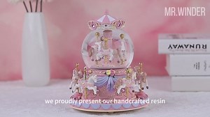 Carousel Music Box Snow Globe Unicorn Horse with Colorful Lights, for Girls, Women, Daughter, Anniversary, Christmas, Birthday