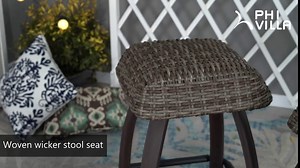 PHI VILLA Outdoor Wicker Bar Stools, 29.5" Backless Bar Height Patio Stool with All Weather Rattan Seat, for Lawn Garden Deck, Set of 4