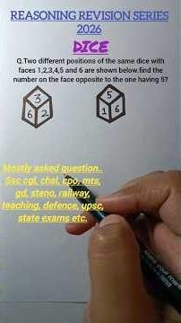 Dice Reasoning Tricks(1) #shorts#ssc#ssccgl#reasoning#sscgd#reasoningtricks#sscchsl#mts#exambooster