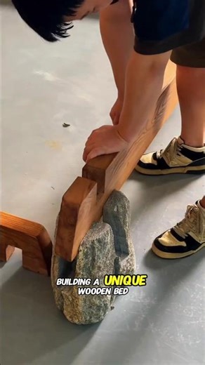 Innovative Wooden Bed Frame Design with Stone Base | Modern Wood Joinery Art