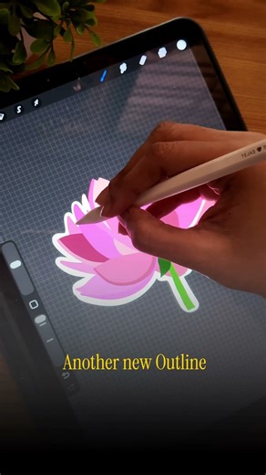 Creating a Lotus Sticker by adding white Outline! #procreate #procreateart #stickers #illustration